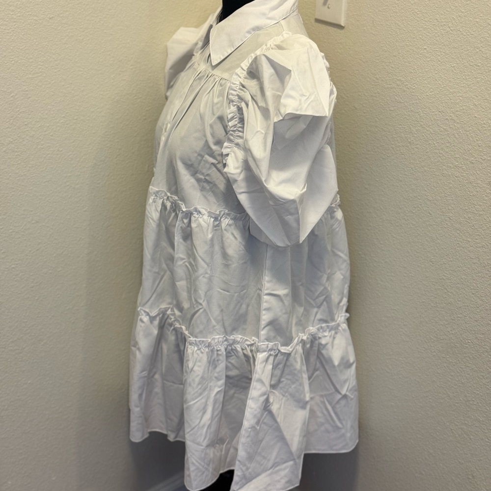 Girl Soul White Cotton Puff Sleeve Dress A Line Flare Swing Forever 21 S NEW - Picture 2 of 8
